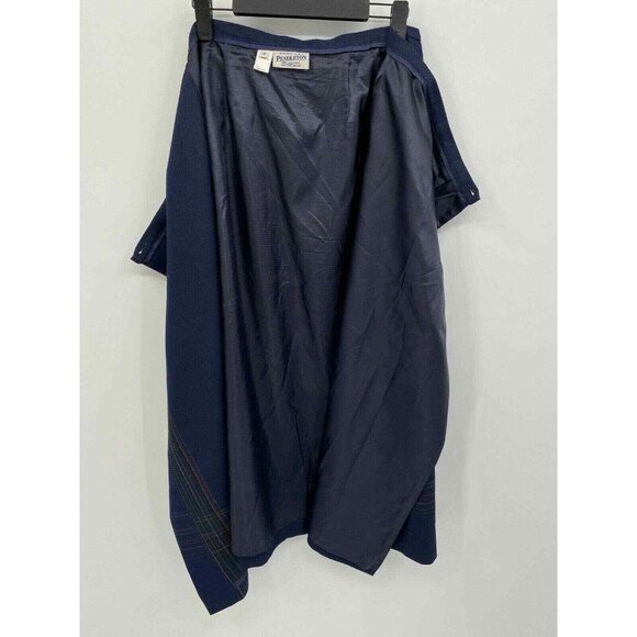 Pendleton Wrap Midi Skirt Womens 12 Navy Blue Tartan Wool Embroidered Detailing - Picture 7 of 10